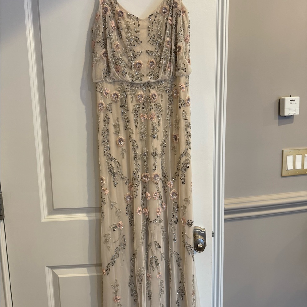 Elegant Beige Embroidered Evening Dress
